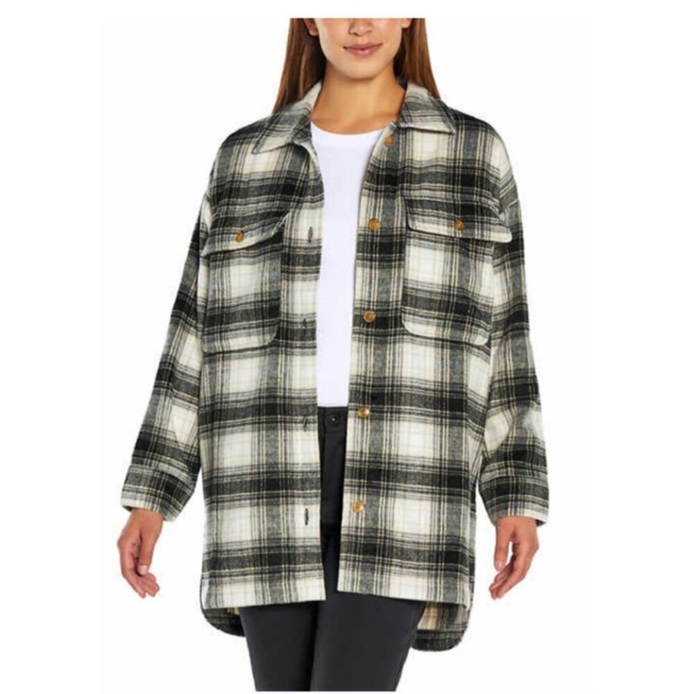 Banana Republic Women's Plaid Midweight Flannel Shirt Jacket Shacket Size Large